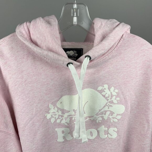 Roots Canada Pink Cotton Pullover Crop Hoodie Beaver Logo Womens Size Small - Picture 10 of 11
